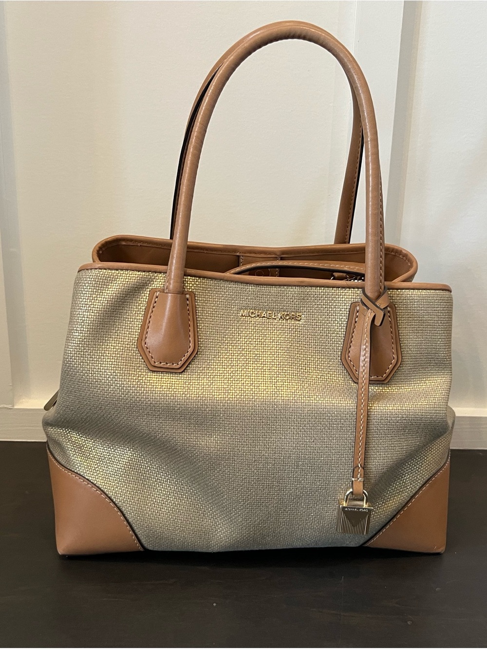 Michael Kors Gold and Tan Leather-Trim Tote